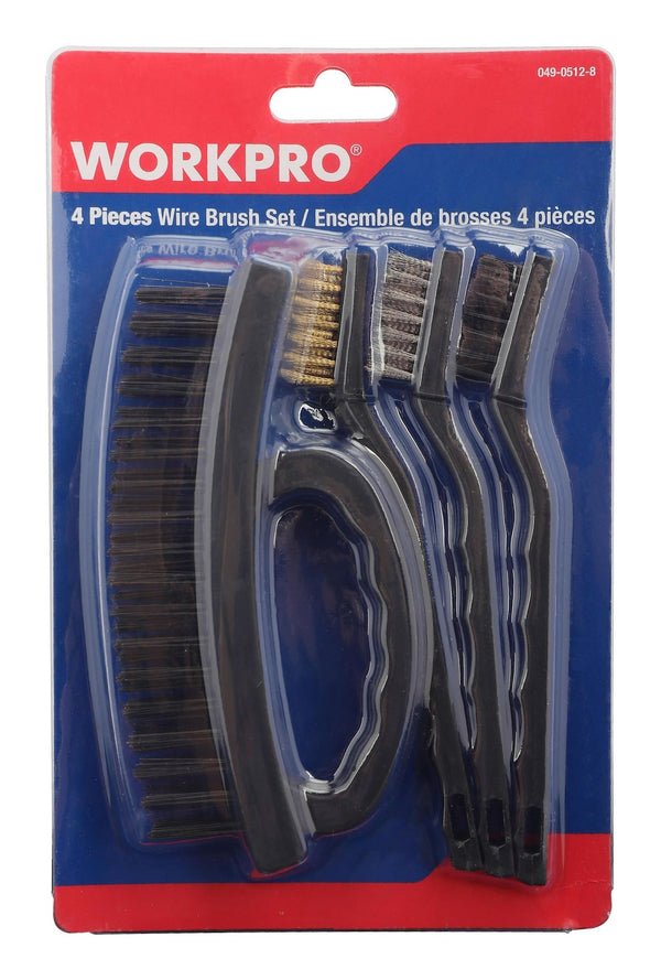 Workpro Carbon Steel Wire Cleaning Brush Set, Removes Paint, Rust & Dirt From Metal, 4-pc D9