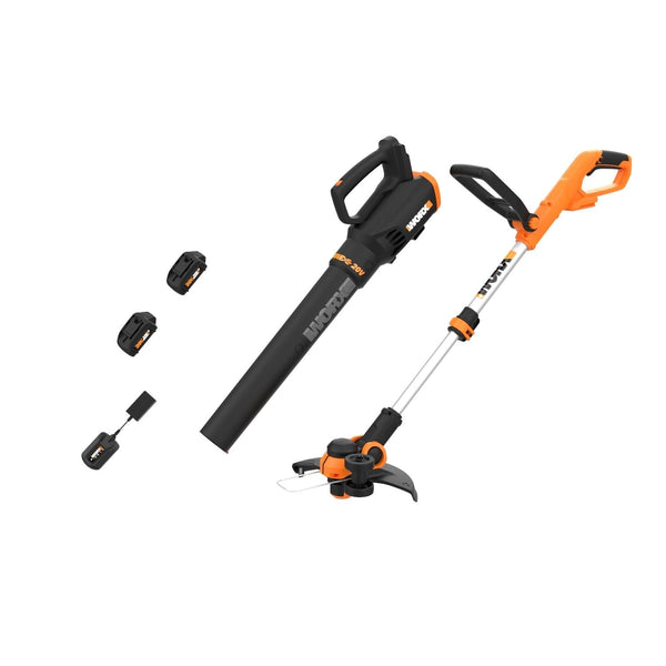 WORX WG929 20V Power Share Cordless Grass Trimmer & Leaf Blower Combo Kit F4